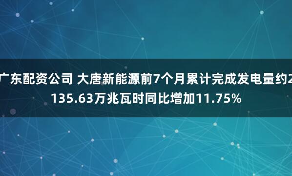 广东配资公司 大唐新能源前7个月累计完成发电量约2135.63万兆瓦时同比增加11.75%